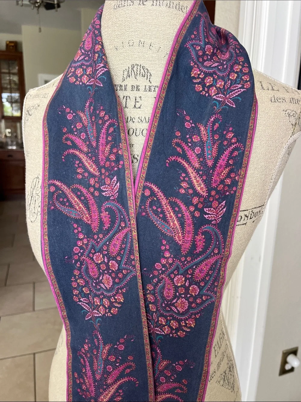 EUC Tommy Bahama, Pink and blue boho Paisley pattern scarf 4